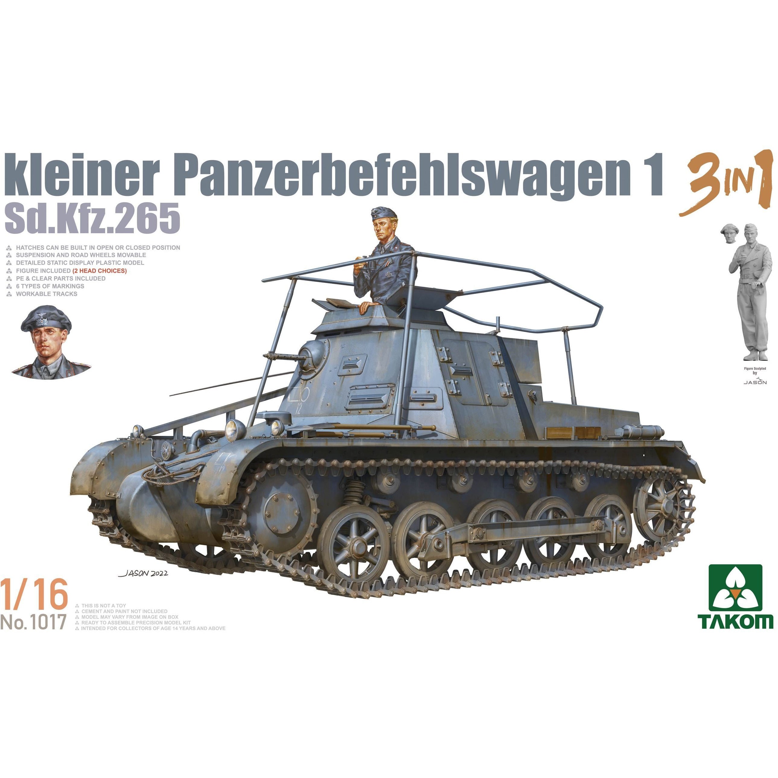 Kleiner Panzerbefehlswagen I Sd.Kfz.265 1/16 3 in 1 Model Military Kit by Takom