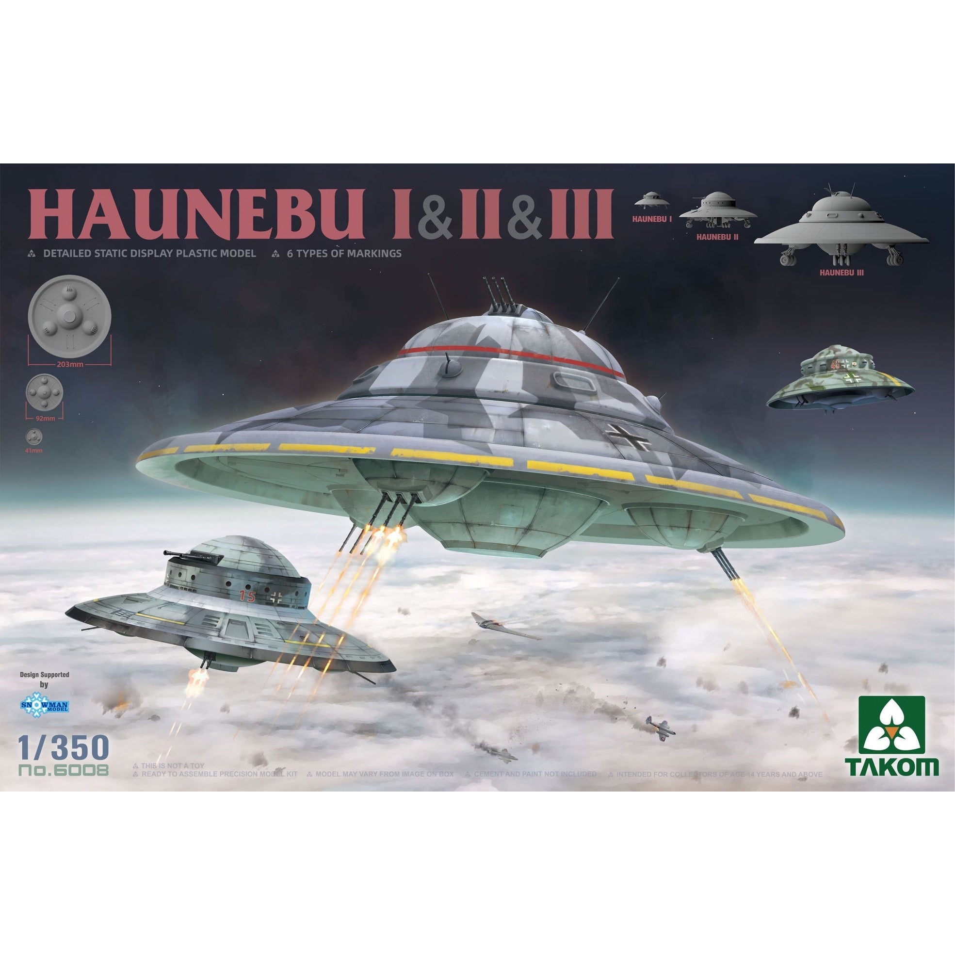Haunebu  I, II, & III 1/350 Science Fiction Model Kit #6008 by Takom