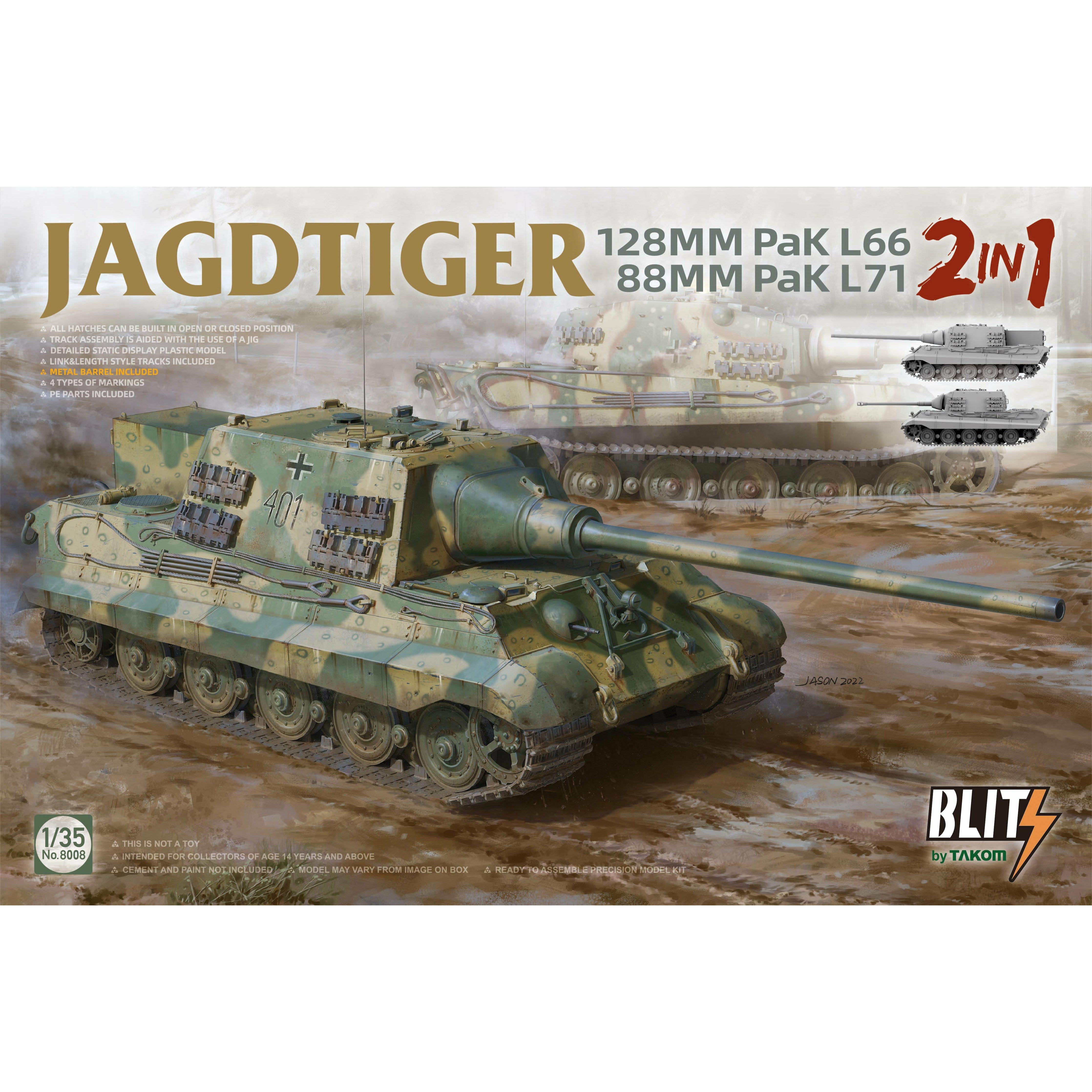 Jagdtiger 2in1 122mm Pak L66 & 88mm Pak L71 Blitz Series 1/35 #8008 by Takom