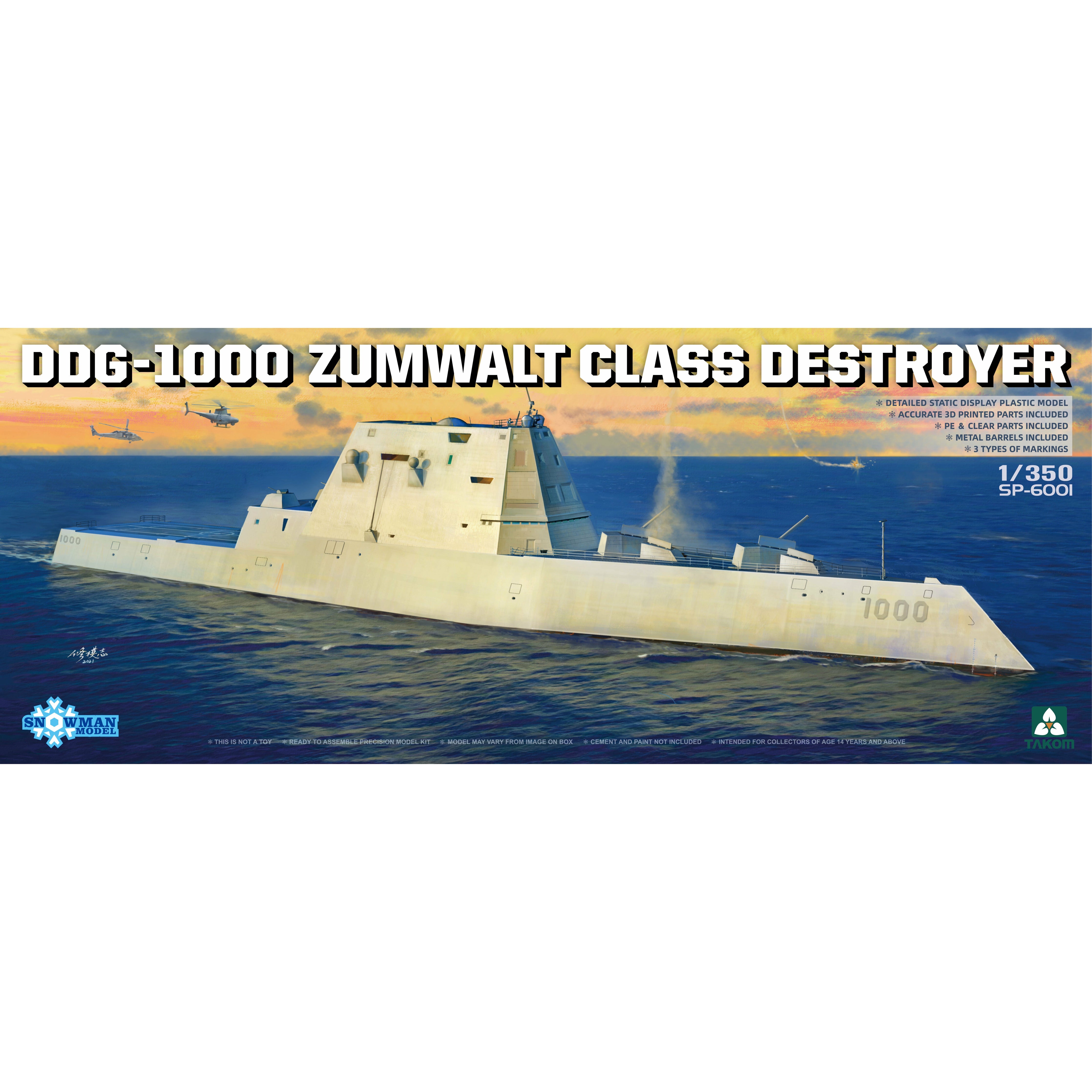 DDG-1000 Zumwalt Class Destroyer 1/350 Model Ship Kit #6001 by Takom