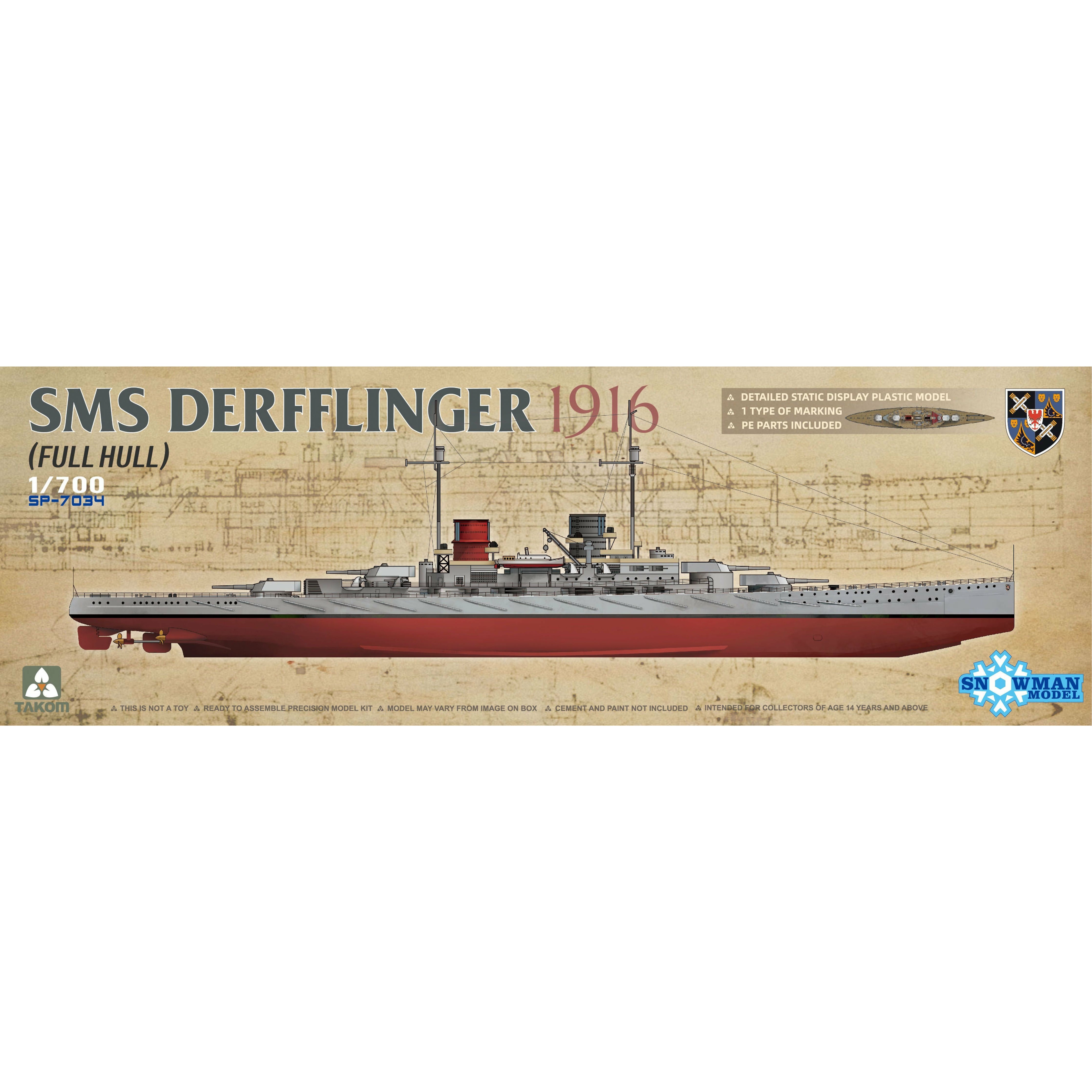SMS Derflinger 1916 Full Hull 1/700 Model Ship Kit #7034 by Takom