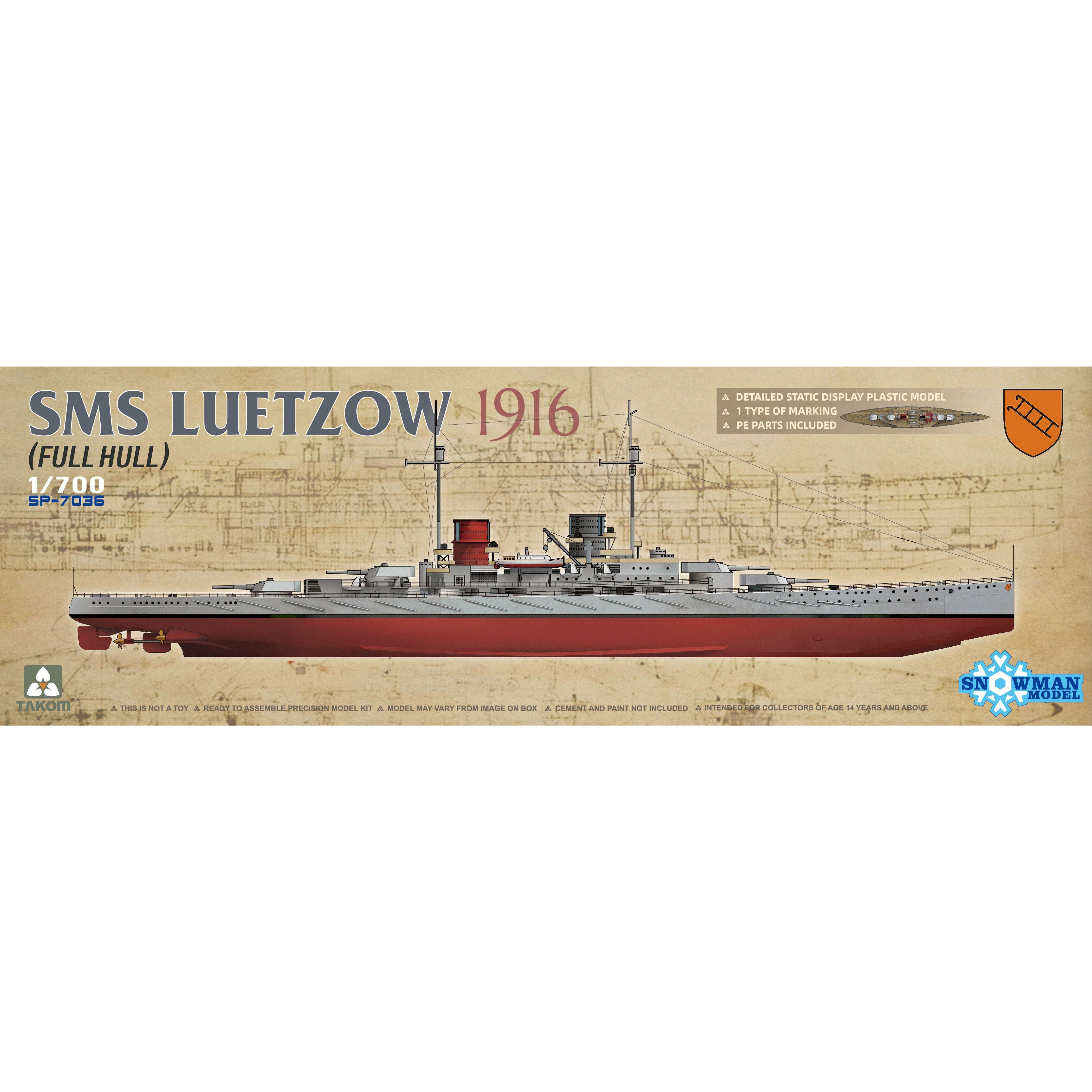 SMS Luetzow 1916 Full Hull 1/700 Model Ship Kit #7036 by Takom