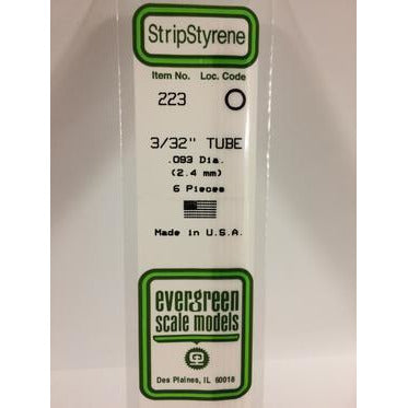 Styrene Tubes: Round #223 3/32" 6 pack 0.093" (2.4mm) OD x 14" (35cm) by Evergreen
