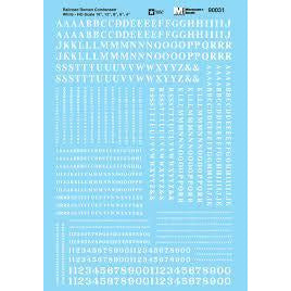 Microscale Decals Railroad Roman Letters and Numbers White
