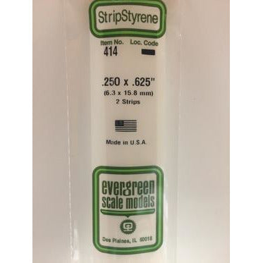 Styrene Strips: Dimensional #414 2 pack 0.250" (6.3mm) x 0.625" (15.8mm) x 24" (60cm) by Evergreen
