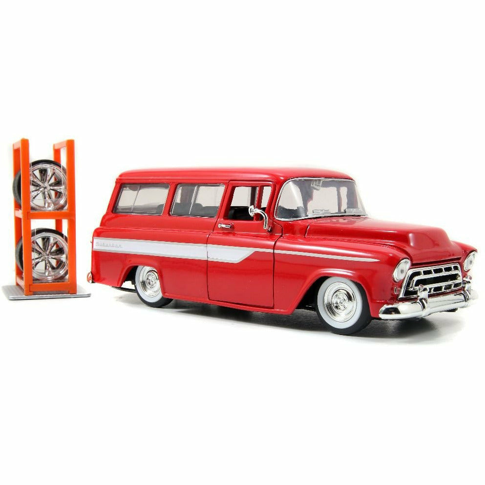 "Just Trucks" 1957 Chevy Suburban w/ Extra Wheels Red