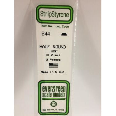 Evergreen #244 Styrene Shapes: Half Round 3 pack 0.125" (3.2mm) x 14" (35cm)