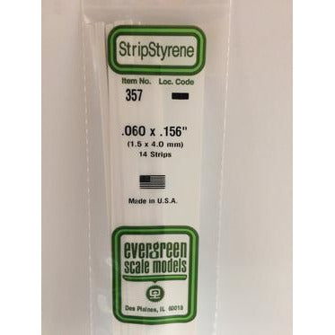 Evergreen #357 Styrene Strips: Dimensional 14 pack 0.060" (1.5mm) x 0.156" (4.0mm) x 24" (60cm)