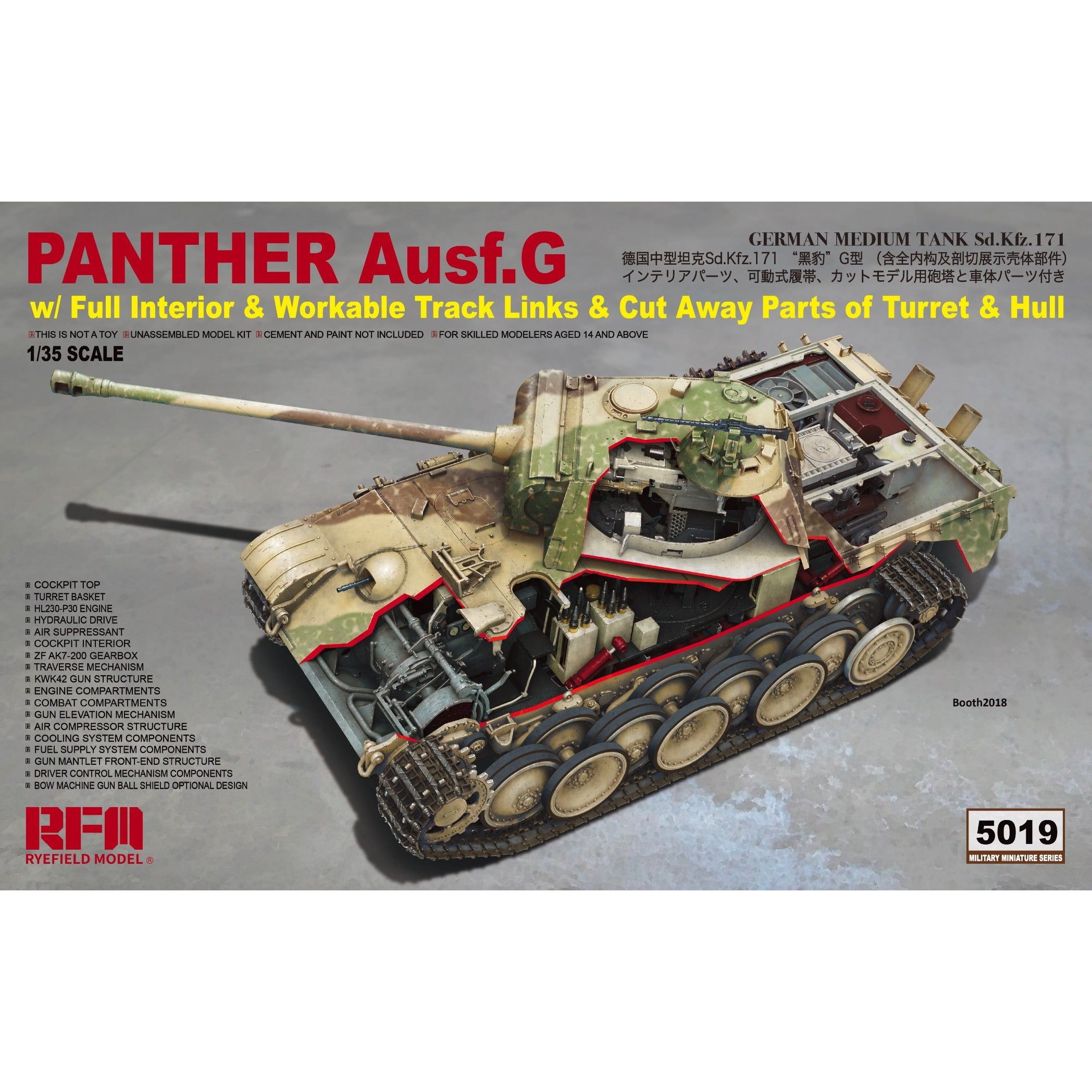 Panther Ausf. G w/Full Interior, Track Links, Cutaways 1/35 by Ryefield Model