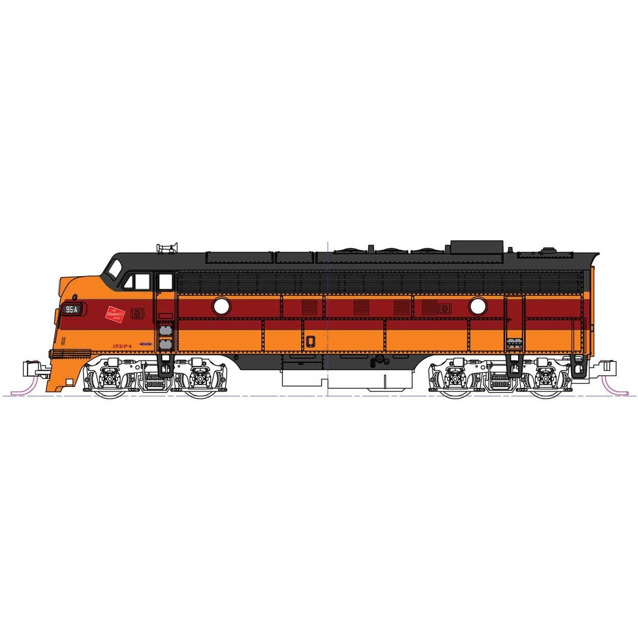 EMD FP7A - DCC -- Milwaukee Road #95C (orange, maroon)
