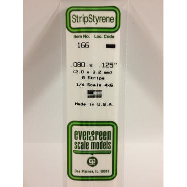 Evergreen #166 Styrene Strips: Dimensional 10 pack 0.080" (2.0mm) x 0.125" (3.2mm) x 14" (35cm)