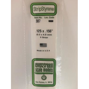 Evergreen #387 Styrene Strips: Dimensional 9 pack 0.125" (3.2mm) x 0.156" (4.0mm) x 24" (60cm)