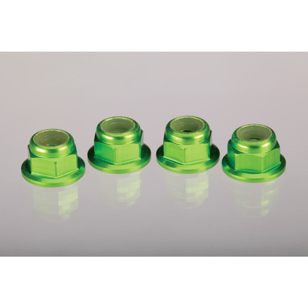 TRA1747G 4mm Aluminum Flanged Serrated Nuts - Green (4)