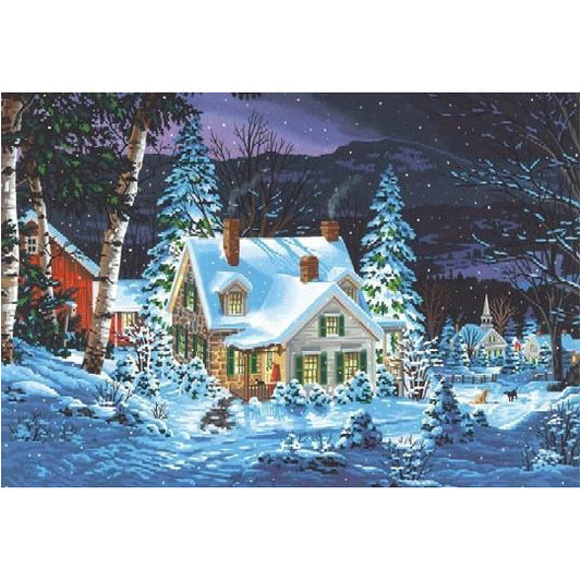 Dimensions Paint by Numbers Winter's Hush (House, Night/Snow Scene) (20"x14")