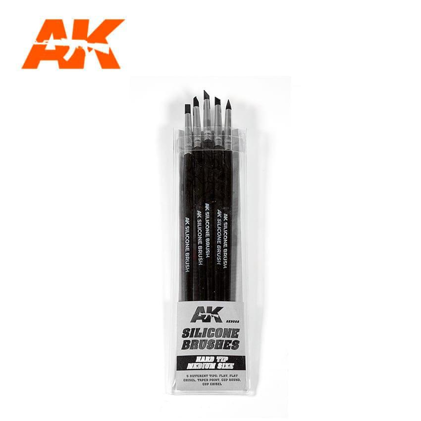 AK Interactive Silicone Brushes Hard Tip, Medium - 5Pk #AK-9088