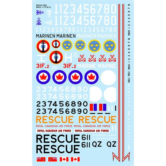 1/72 Piasecki H-21, RCAF, French Air Force, Swedish Navy Helicopter decals