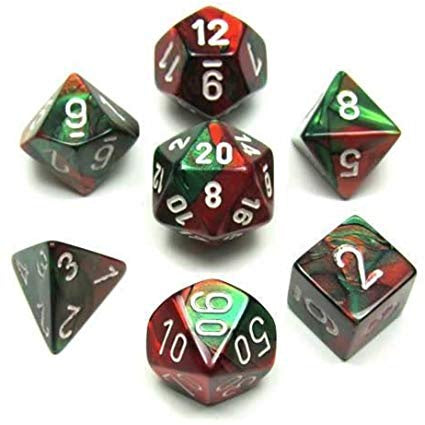 Chessex Gemini 7-Die Set Green-Red/White CHX26431