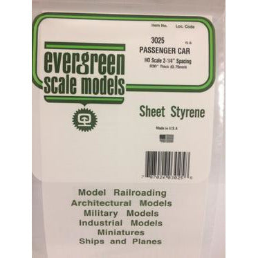 Evergreen #3025 Styrene Siding: Passenger Car HO 0.025" (0.64 mm) Spacing x 0.030" (75mm) Thick 6" x 12"