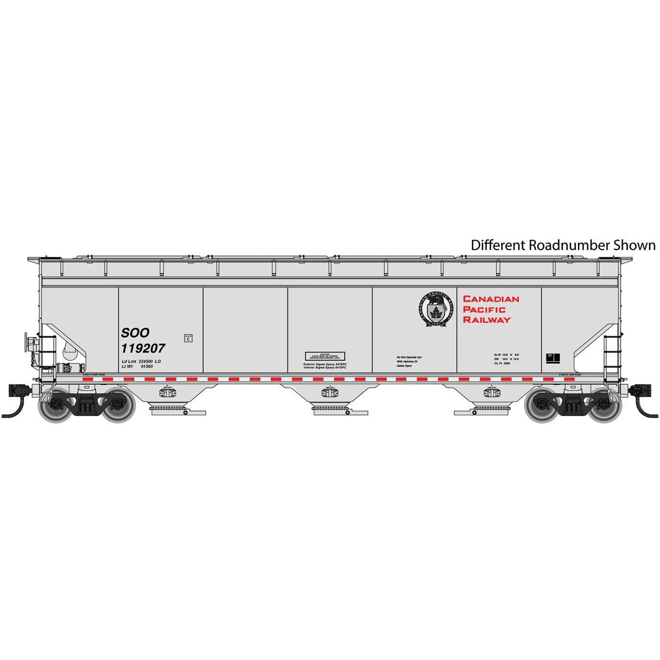 60' NSC 5150 3-Bay Covered Hopper - Ready to Run -- Canadian Pacific SOO #119264 (gray, red, black, Beaver Logo)