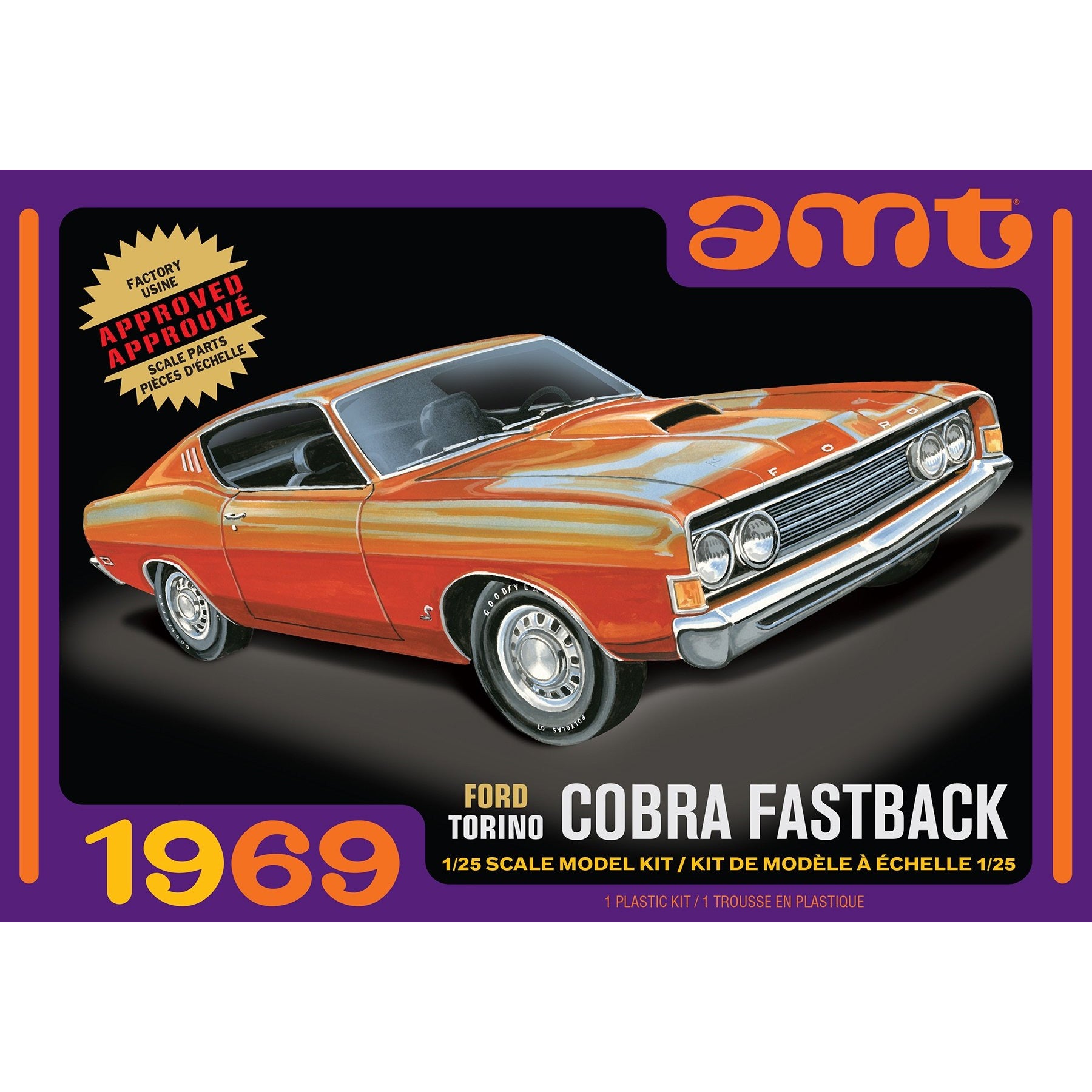 1969 Ford Torino Cobra Fastback 1/25 Model Car Kit #1217 by AMT