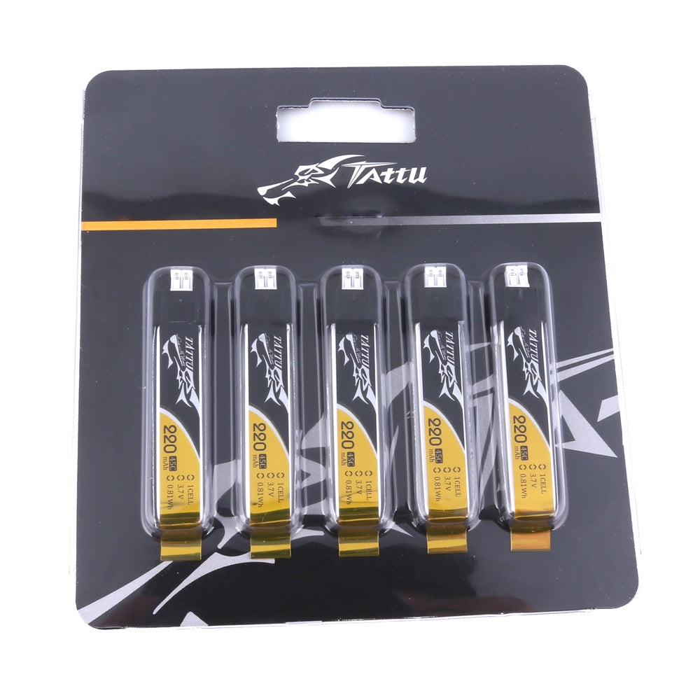 Tattu - 296 - 220mAh 1S1P 3.7V 45C LiPo JST-PHR Plug Soft Case 5pcs 51x12x6mm