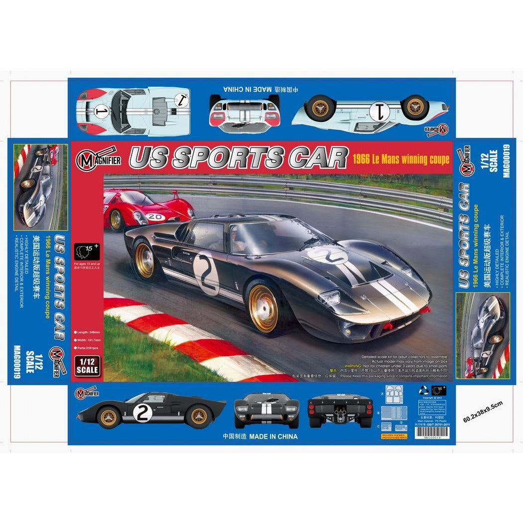 1966 US Sports Car Le Mans Winning Coupe 1/12 Model Car Kit #00019 by Magnifier