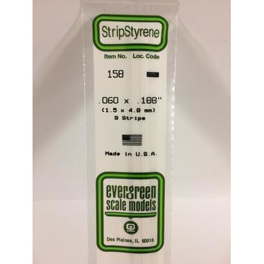 Evergreen #158 Styrene Strips: Dimensional 9 pack 0.060" (1.5mm) x 0.188" (4.8mm) x 14" (35cm)