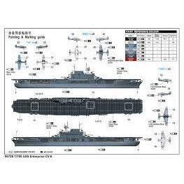 USS Enterprise CV-6 Aircraft Carrier 1/700 Model Ship Kit #6708 by Trumpeter