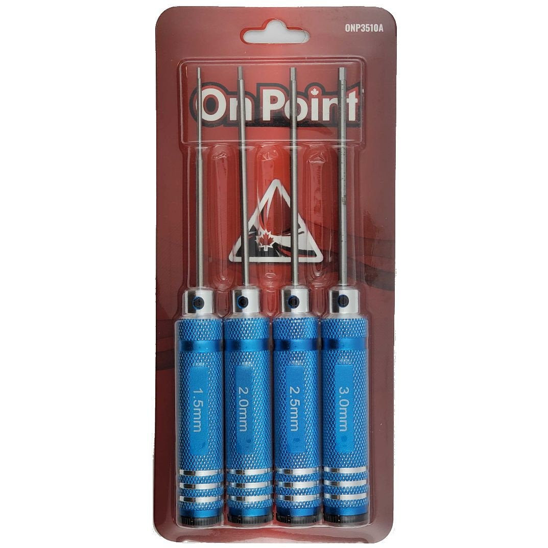 On Point Hex Screwdrivers (4) Size: 1.5, 2.0, 2.5, 3.0mm - Blue