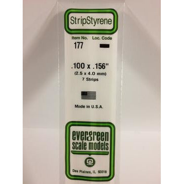 Styrene Strips: Dimensional #177 7 pack 0.100" (2.5mm) x 0.156" (4.0mm) x 14" (35cm) by Evergreen