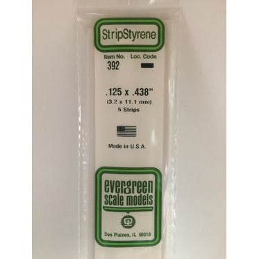 Evergreen #392 Styrene Strips: Dimensional 5 pack 0.125" (3.2mm) x 0.438" (11.1mm) x 24" (60cm)