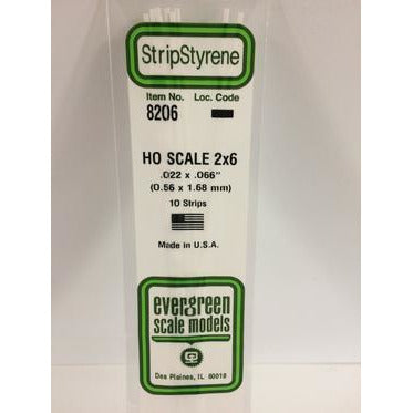 Evergreen #8206 Styrene Strips: HO 2x6 10 pack 0.022" (0.56mm) x 0.066" (1.68mm) x 14" (35cm)