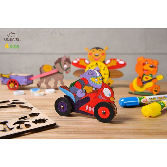 3-D Coloring Puzzle Motorcyclist by Ugears