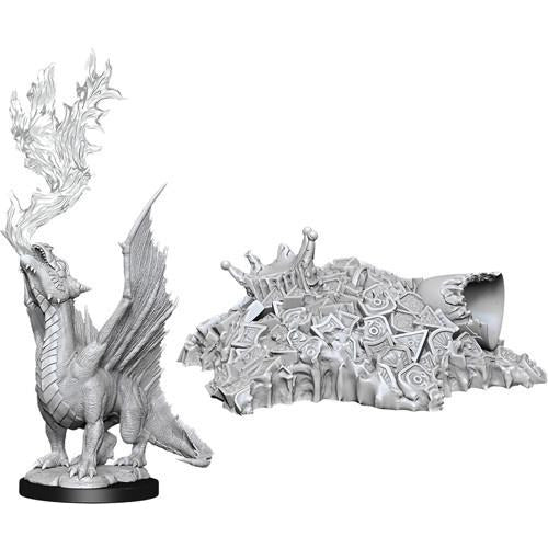 D&D Unpainted Mini - Gold Dragon Wyrmling and Small Treasure Pile 90028
