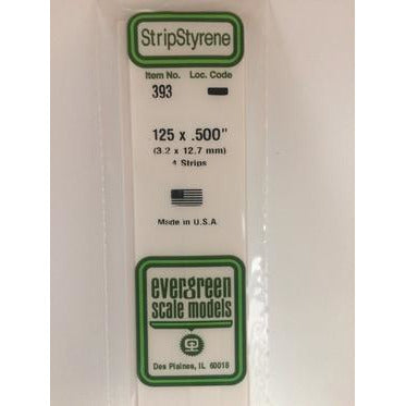 Evergreen #393 Styrene Strips: Dimensional 4 pack 0.125" (3.2mm) x 0.500" (11.1mm) x 24" (60cm)