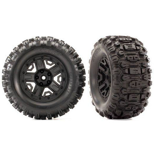 Traxxas Tires & Wheels, Assembled, Glued (2.8") (Rustler 4X4 black wheels, Sledgehammer tires, foam inserts) (2) (TSM rated) - TRA6792