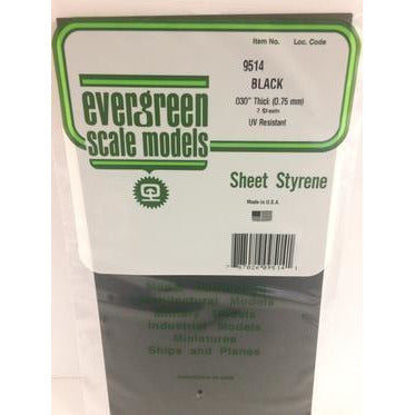 Evergreen #9514 Styrene Sheets: Black 2 pack 0.030" (0.75mm) Thick x 12" (31cm) x 6" (15cm)