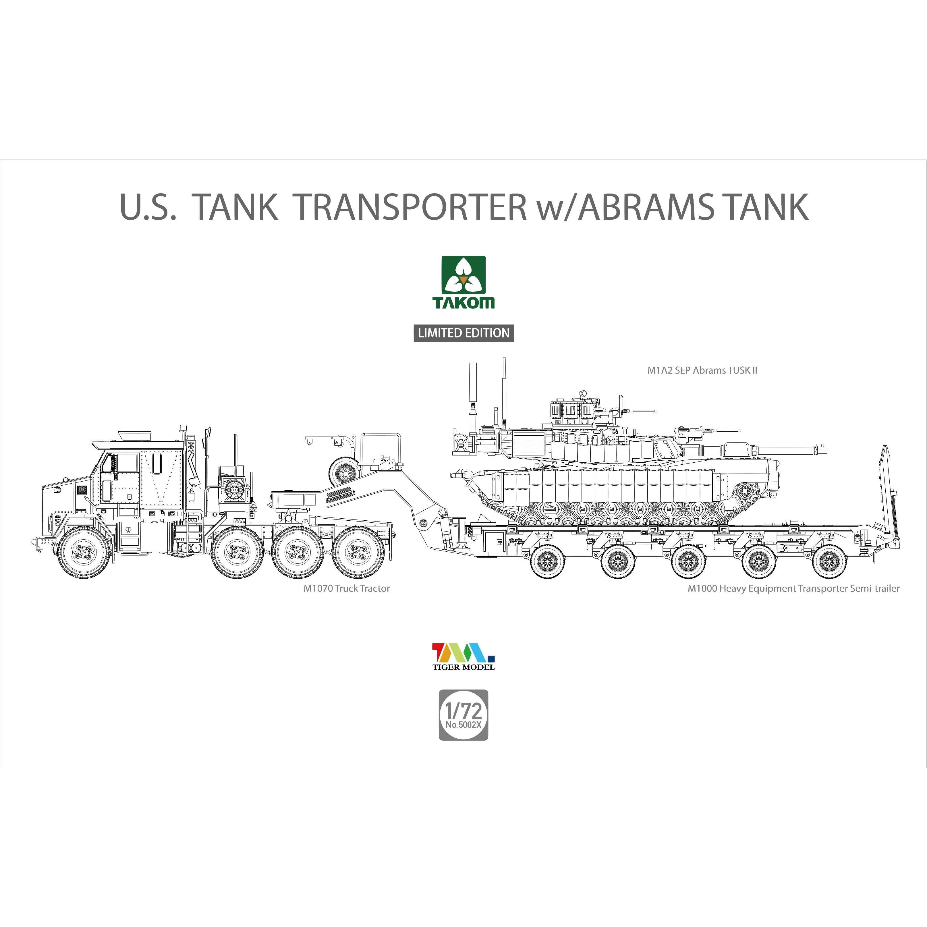 U.S. Tank Transporter w/M1A2 SEP Abrams TUSK II Tank Limited Edition 1/72 #5002X by Takom