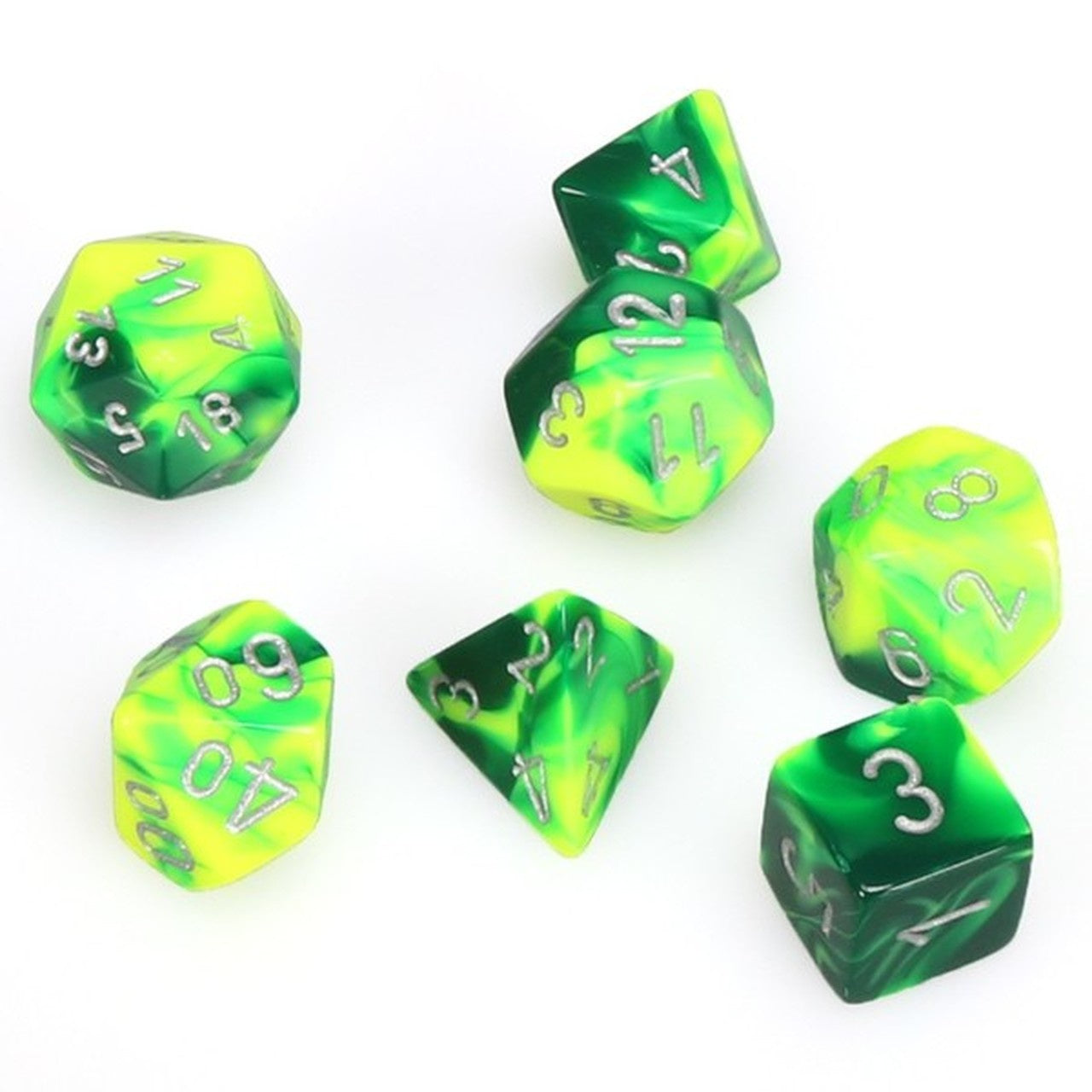 Chessex Gemini 7-Die Set Green-Yellow/Silver CHX26454