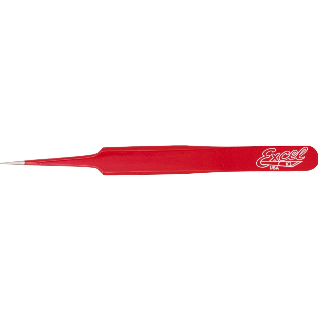 Excel 4.75" Straight Pointed Tweezer - Red