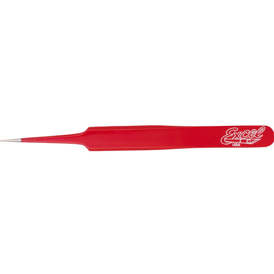 Excel 4.75" Straight Pointed Tweezer - Red