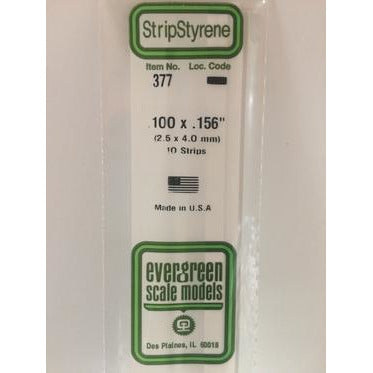 Evergreen #377 Styrene Strips: Dimensional 10 pack 0.100" (2.5mm) x 0.156" (4.0mm) x 24" (60cm)