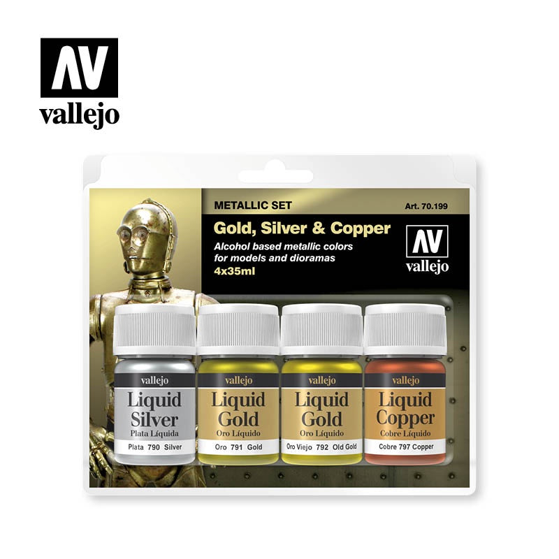 VAL70199 Gold, Silver and Copper Metallic Set Paint Set