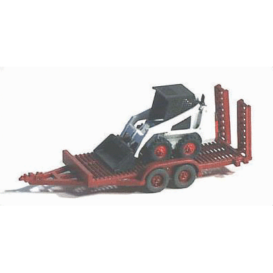 Construction Equipment (Unpainted Metal Kit) -- Bobcat Skid Steer Loader w/Utility Trailer