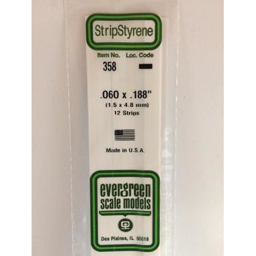 Evergreen #358 Styrene Strips: Dimensional 14 pack 0.060" (1.5mm) x 0.188" (4.8mm) x 24" (60cm)