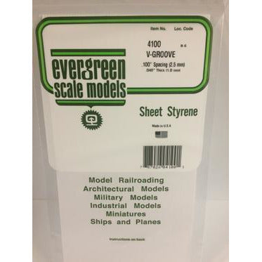 Evergreen #4100 Styrene Siding: 0.040" V-Groove 0.100" (2.5mm) Spacing 6" x 12"