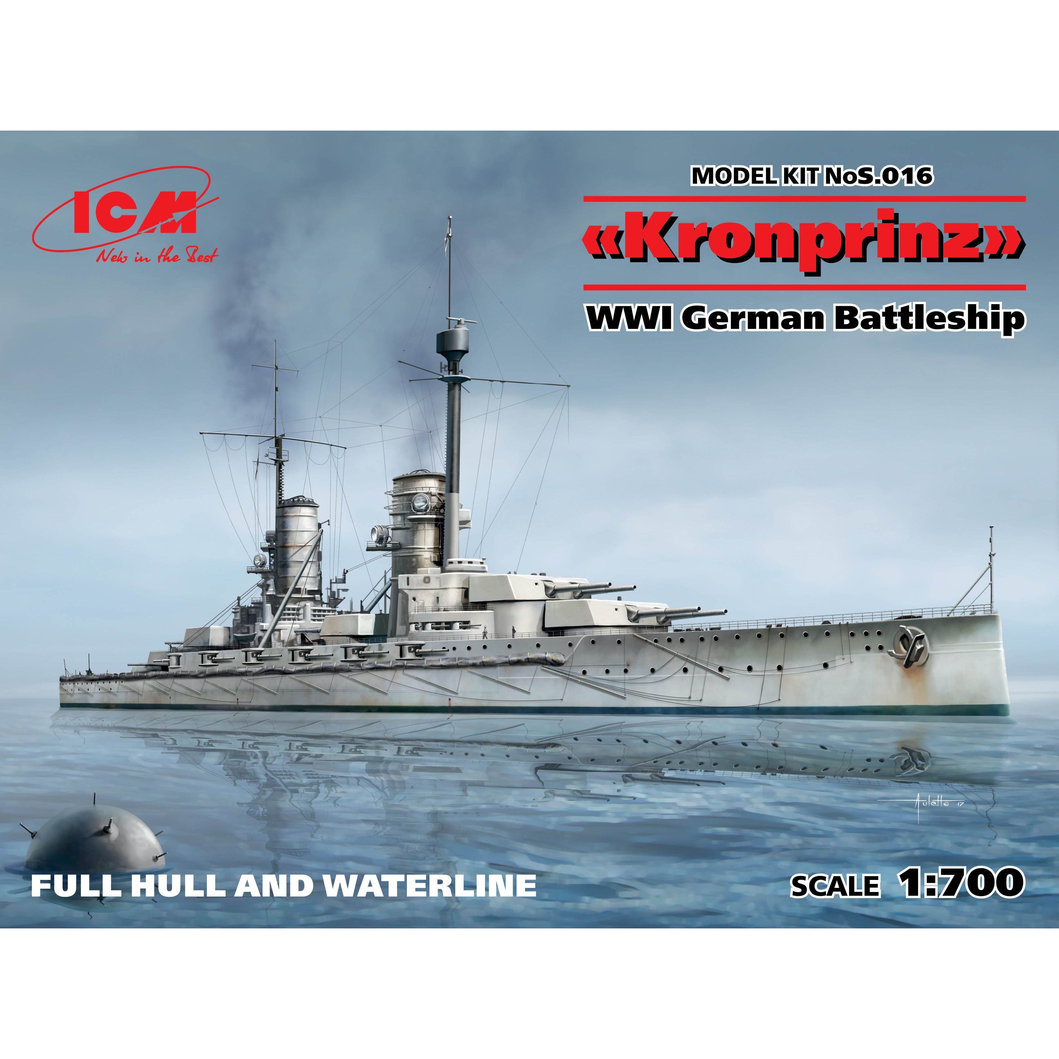 Kronprinz WWI German Battleship 1/700 w/ Full Hull and Waterline Model Ship Kit #S.016 by ICM