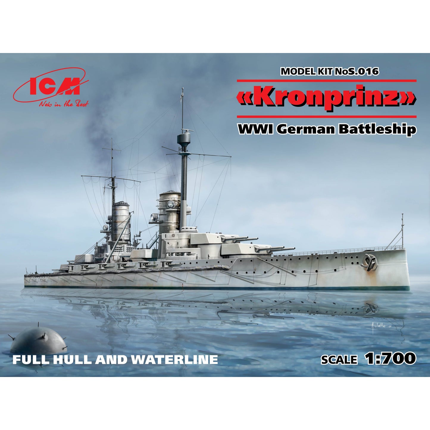Kronprinz WWI German Battleship 1/700 w/ Full Hull and Waterline Model Ship Kit #S.016 by ICM