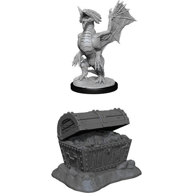 D&D Unpainted Mini - Bronze Dragon Wyrmling & Pile of Sea Found Treasure 90152