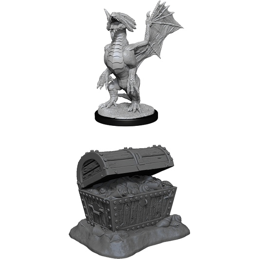 D&D Unpainted Mini - Bronze Dragon Wyrmling & Pile of Sea Found Treasure 90152